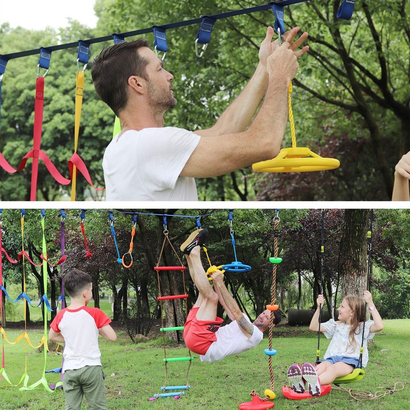 Rainbow Craft Craft Ninja Warrior Obstacle Course Accessories Kids Outdoor Play - 7pc Rings, 2pc Swing Trapeze Wheels & 2pc Monkey Bars - Image 4